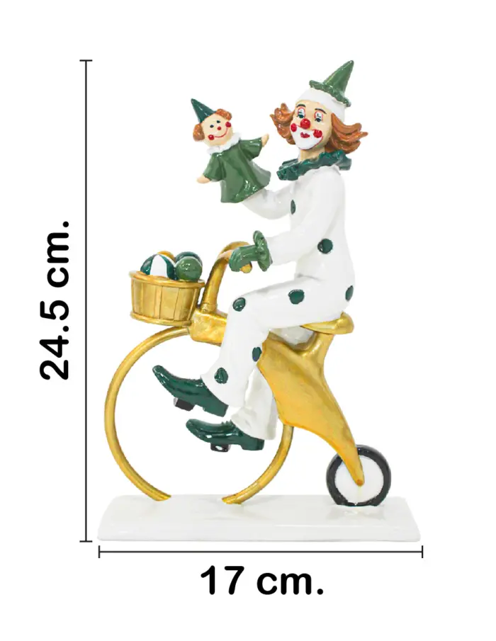 Payaso blanco con verde sobre bici de poliresina de 17x7.5x24.5cm - Image 2