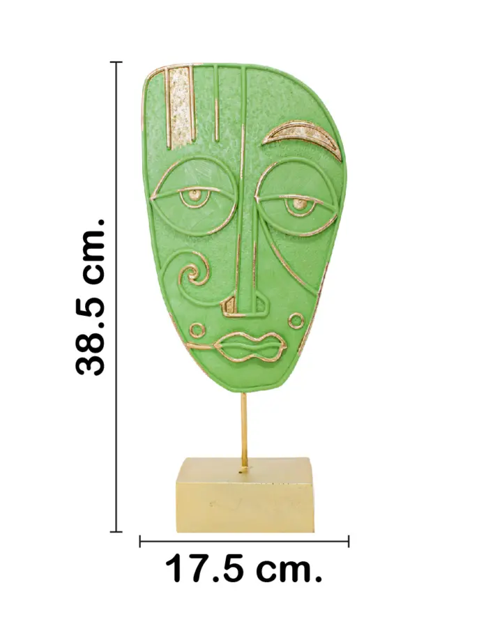Escultura de poliresina diseño rostro verde con base dorada de 17.5x7x38.5cm - Image 2
