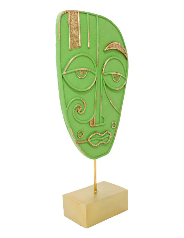 Escultura de poliresina diseño rostro verde con base dorada de 17.5x7x38.5cm - Image 3