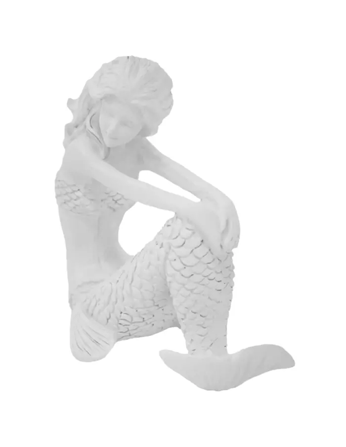 Sirena sentada blanca de poliresina de 7.5x4x7cm - Image 3
