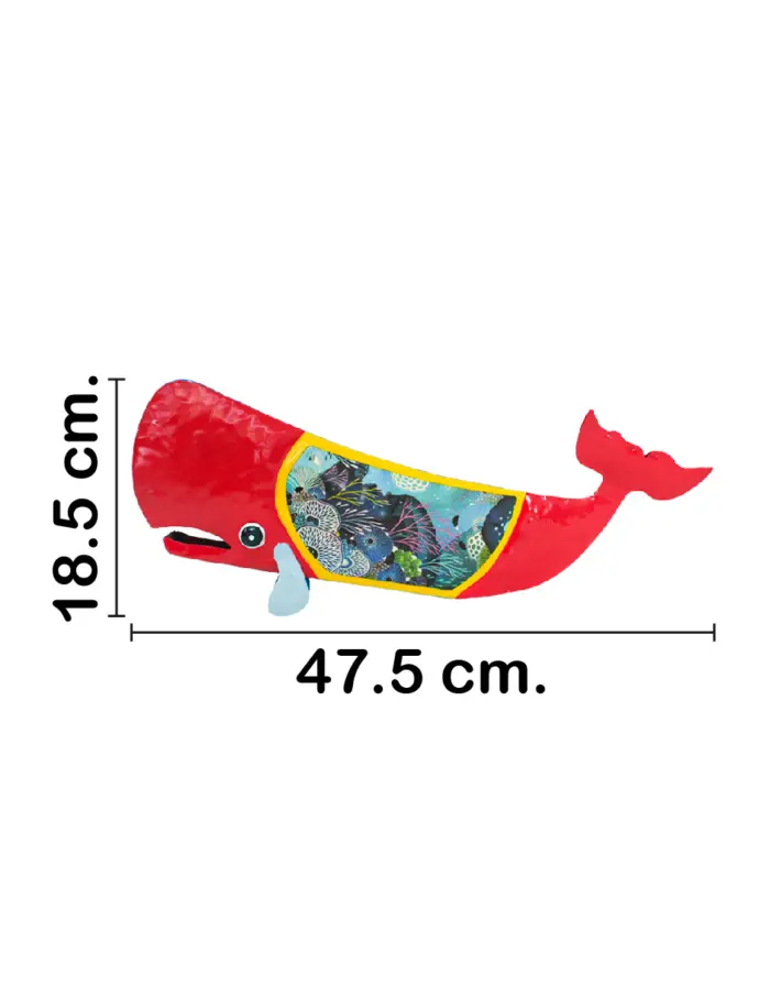 Ballena de metal roja pintada de arrecife de 16x46.5x18cm - Image 2