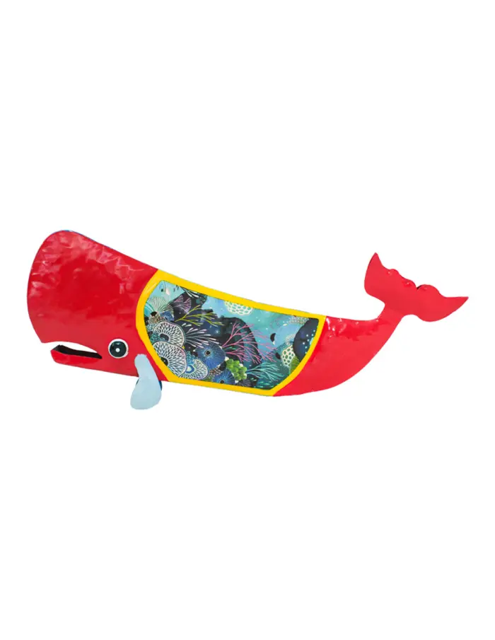 Ballena de metal roja pintada de arrecife de 16x46.5x18cm - Image 3