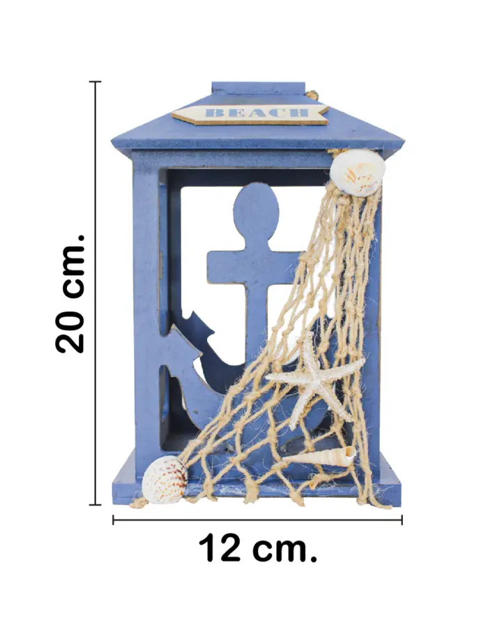 Linterna de madera diseño marino azul marino de 19x19x30cm - Image 2