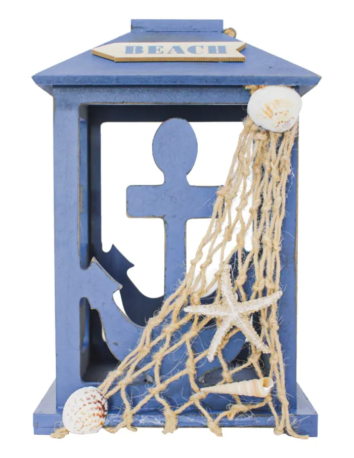 Linterna de madera diseño marino azul marino de 19x19x30cm - Image 3