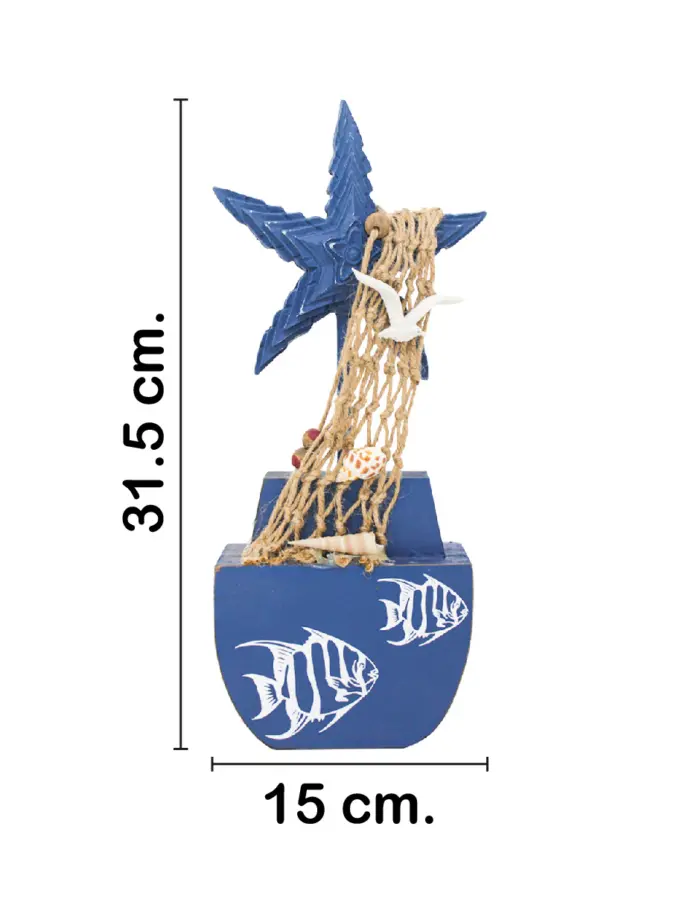 Estrella de madera de mar con red sobre base de 15x6x31.5cm - Image 2
