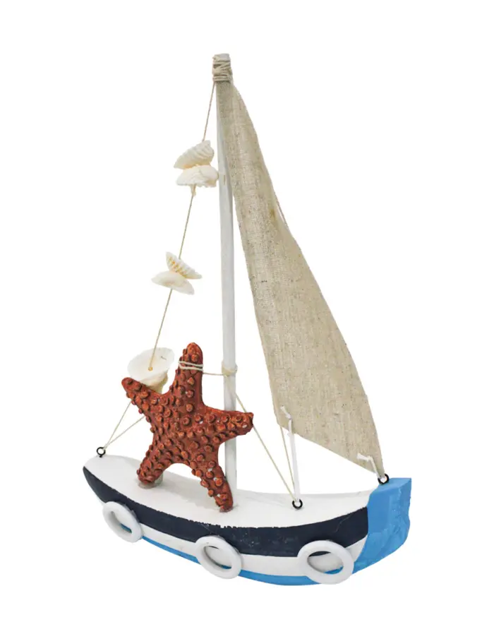 Velero de madera azul con estrella de 24x6x32.5cm - Image 3