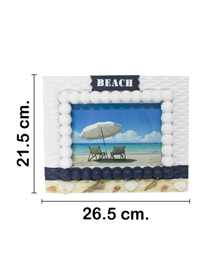 Portarretratos de madera blanco con azul y conchas de 26.5x21.5x3cm - Image 2