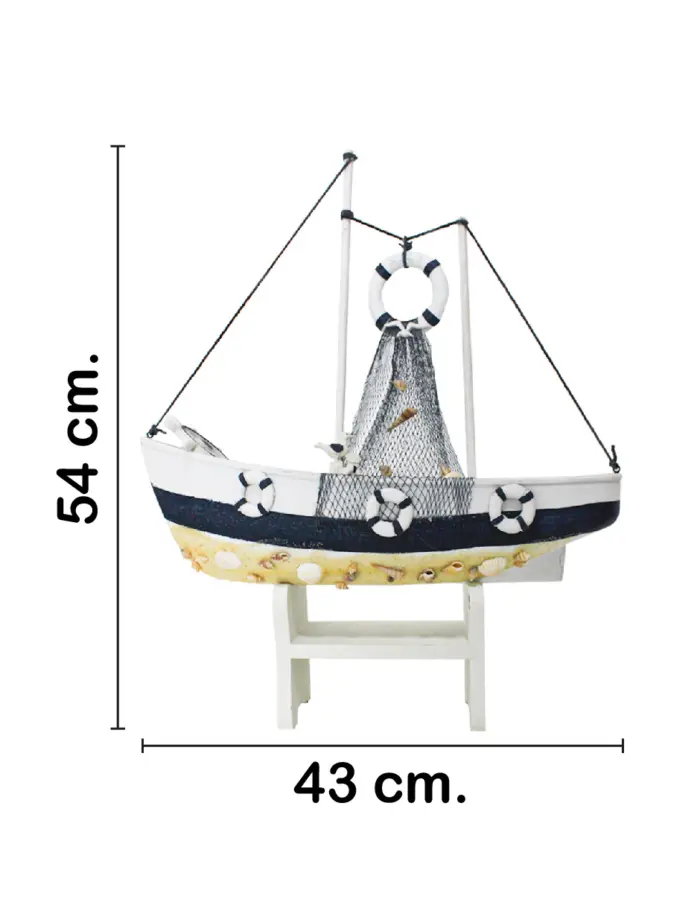 Barco de madera con soporte blanco de 43x15x54cm - Image 2