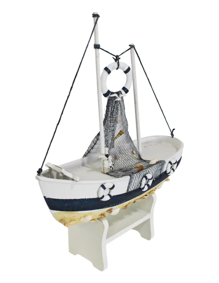 Barco de madera con soporte blanco de 43x15x54cm - Image 3