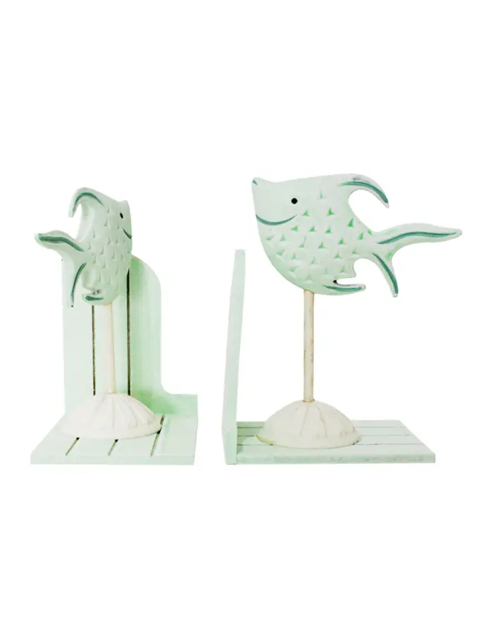 Porta libros de madera diseño peces verde de 37x12x22cm - Image 2