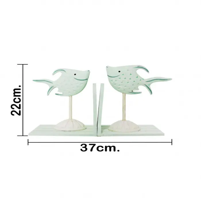 Porta libros de madera diseño peces verde de 37x12x22cm - Image 4
