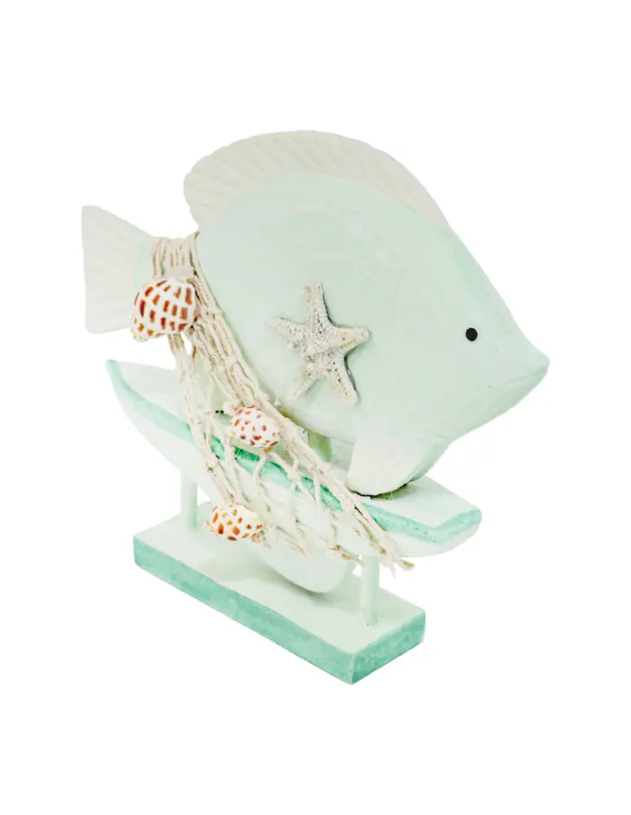 Barco con pez de madera verde de 20x4x17cm - Image 3