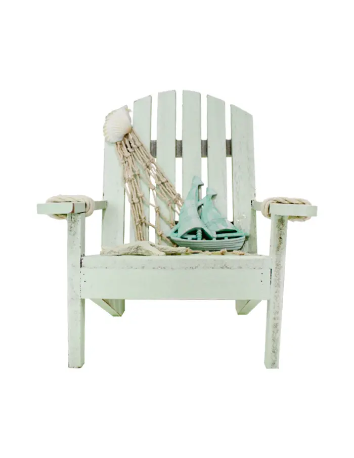 Silla de madera con red decorativa de playa verde de17x19x19cm - Image 3