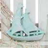 Silla de madera con red decorativa de playa verde de17x19x19cm - Image 4