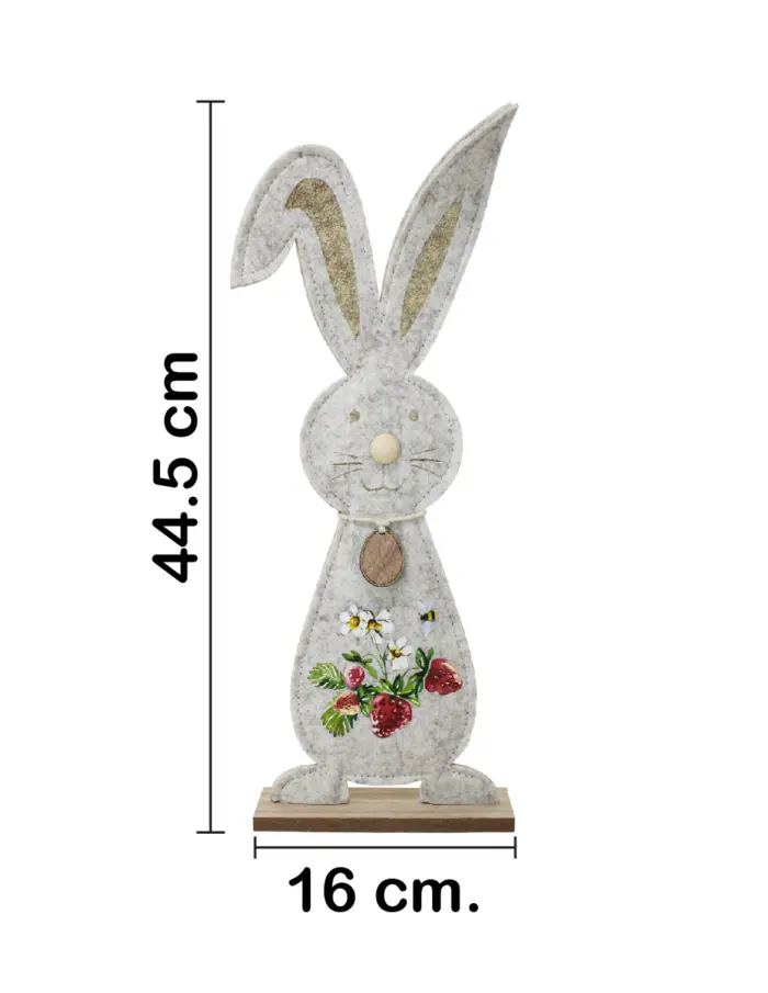 Conejo de fieltro con dibujo de fresas en base de madera de 16x44.5x5.5cm - Image 2
