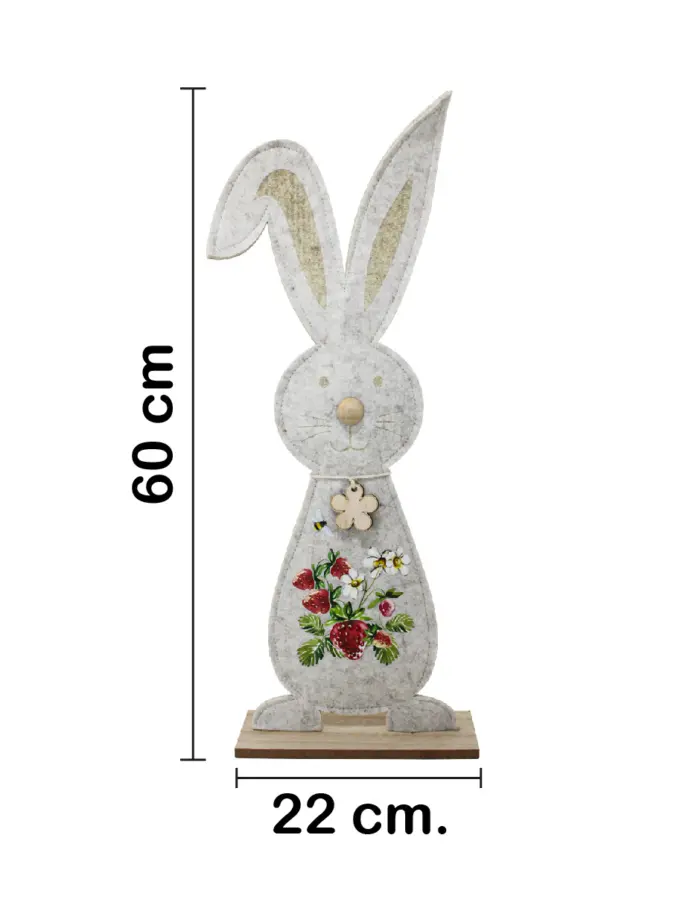 Conejo de fieltro con dibujo de fresas en base de madera de 22x60x8cm - Image 2