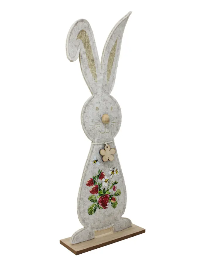 Conejo de fieltro con dibujo de fresas en base de madera de 22x60x8cm - Image 3