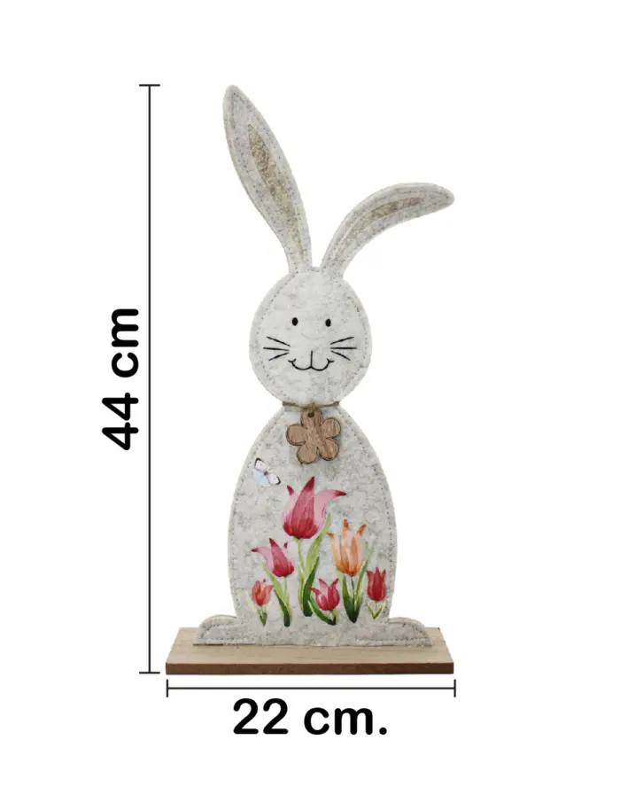 Conejo de fieltro con dibujo de tulipanes en base de madera de 22x44x7cm - Image 2