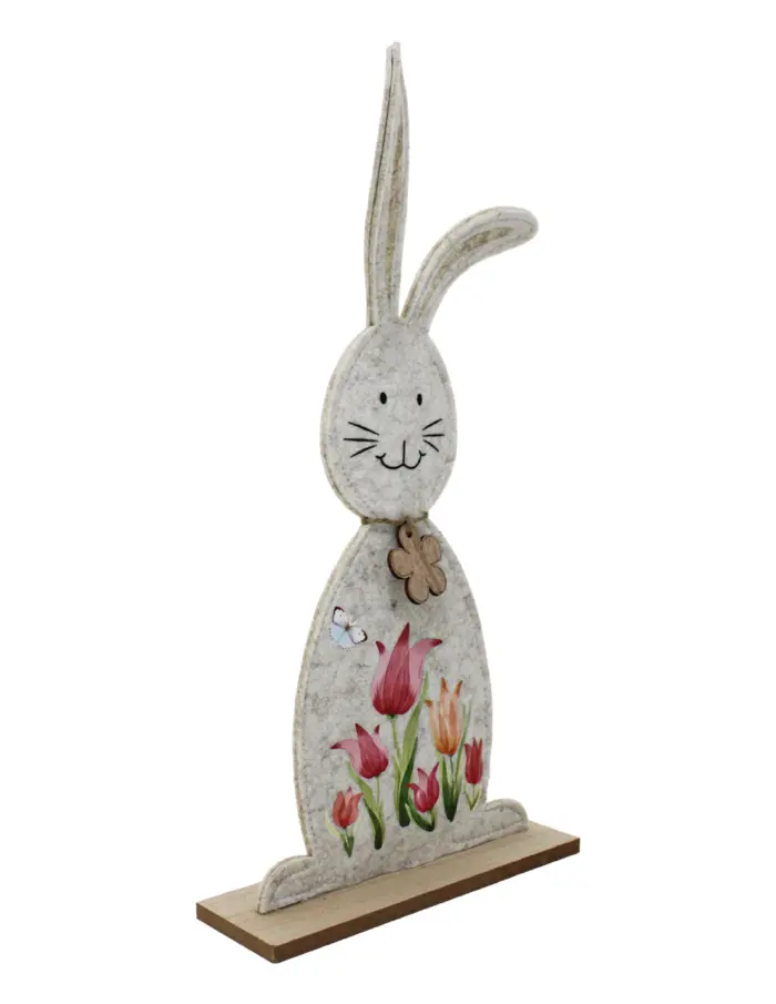 Conejo de fieltro con dibujo de tulipanes en base de madera de 22x44x7cm - Image 3
