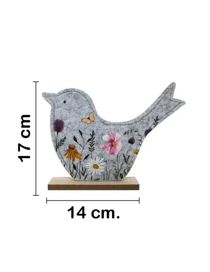 Pájaro de fieltro con dibujos de flores en base de madera de 22x16x5cm - Image 2