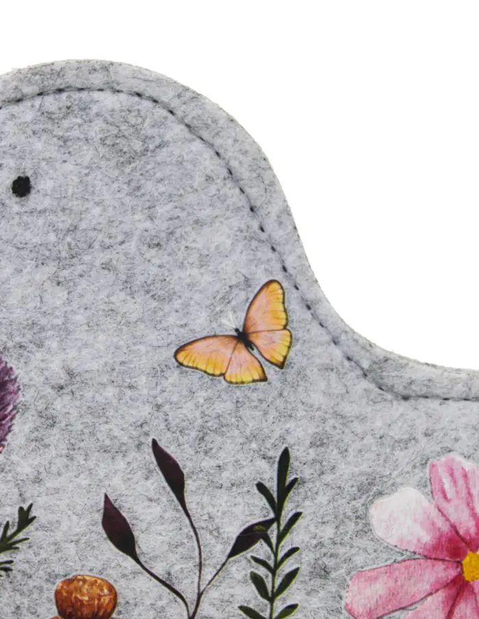 Pájaro de fieltro con dibujos de flores en base de madera de 22x16x5cm - Image 4