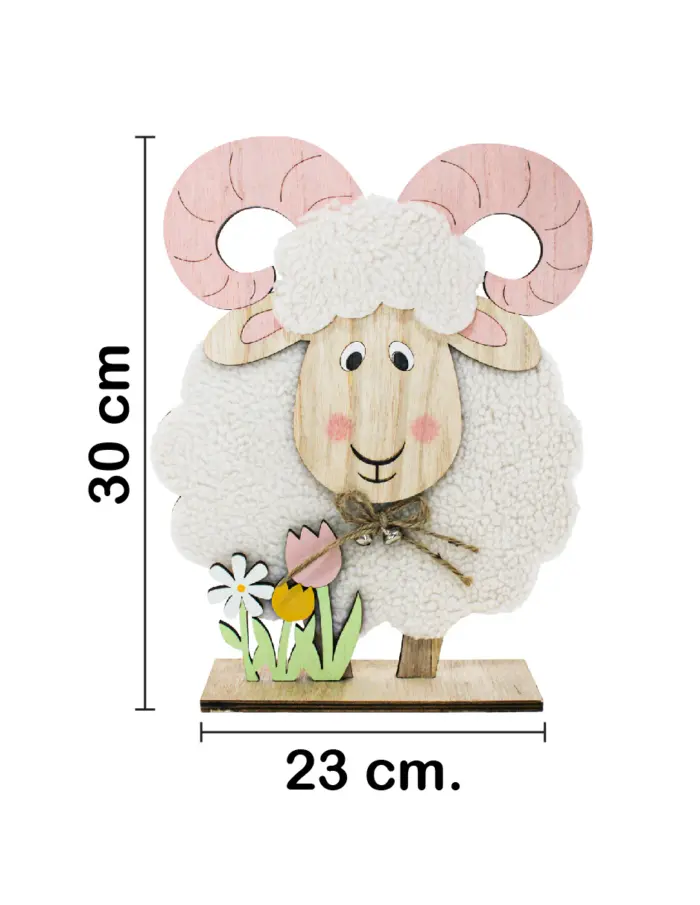 Borrego de peluche con tulipanes en base de madera de 23x30x6cm - Image 2