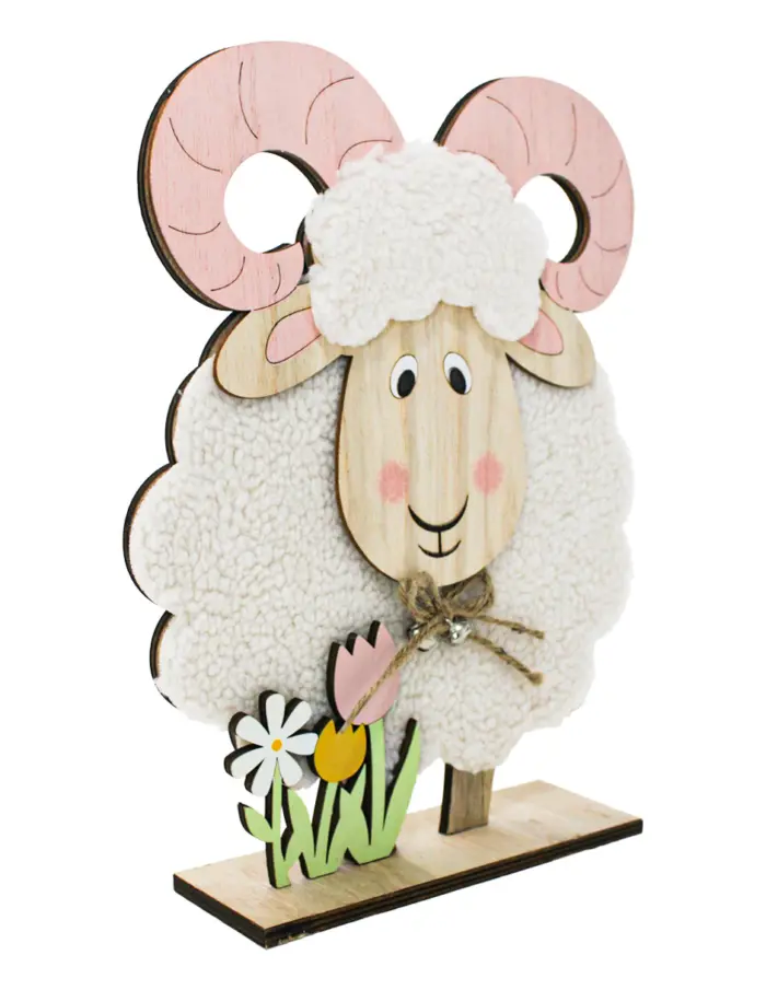 Borrego de peluche con tulipanes en base de madera de 23x30x6cm - Image 3