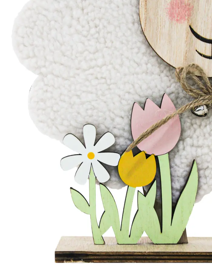 Borrego de peluche con tulipanes en base de madera de 23x30x6cm - Image 4