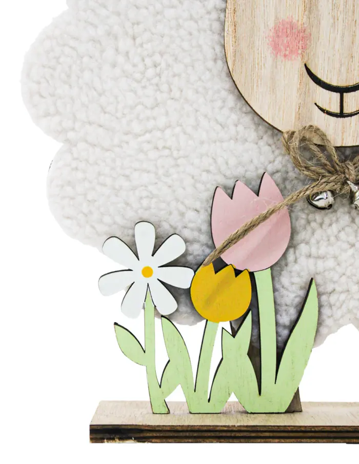 Borrego de peluche con tulipanes en base de madera de 17x22x5cm - Image 4