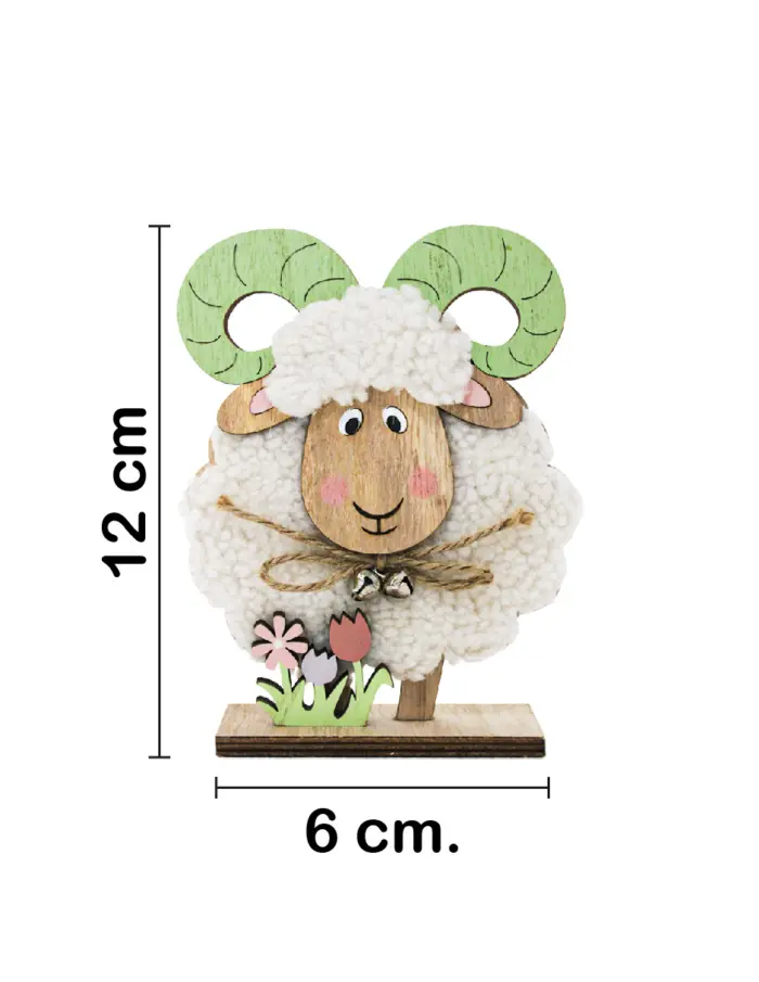 Borrego de peluche con tulipanes en base de madera de 12x6x4cm - Image 2