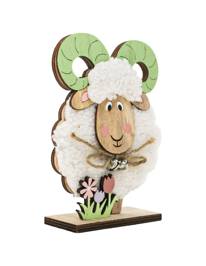 Borrego de peluche con tulipanes en base de madera de 12x6x4cm - Image 3