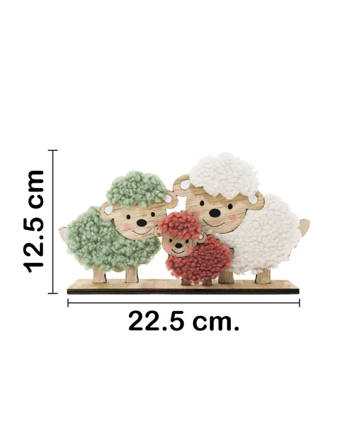Borregos de peluche verde blanco y amarillo en base de madera de 22.5x12.5x4.5cm - Image 2