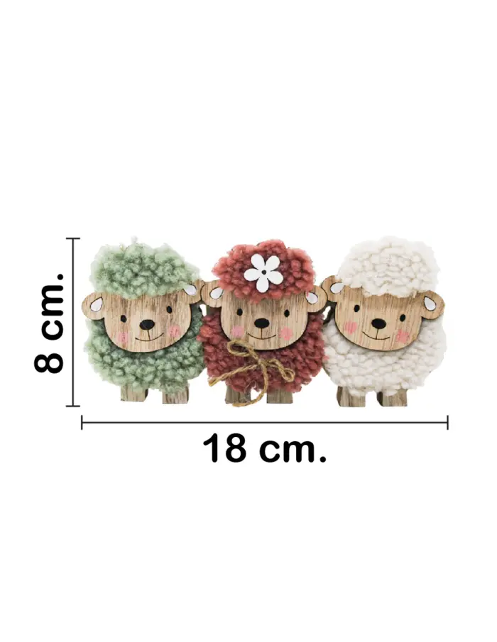 Borregos de peluche verde blanco y amarillo en base de madera de 18x14.5x5cm - Image 2