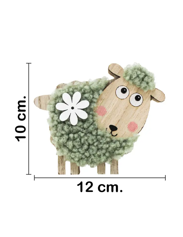 Borrego de peluche verde con flor blanca en base de madera de 12x10cm - Image 2