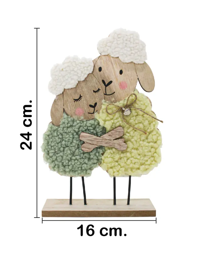 Borregos de madera con peluche verde y amarillo con flores de 16x24x4.5cm - Image 2