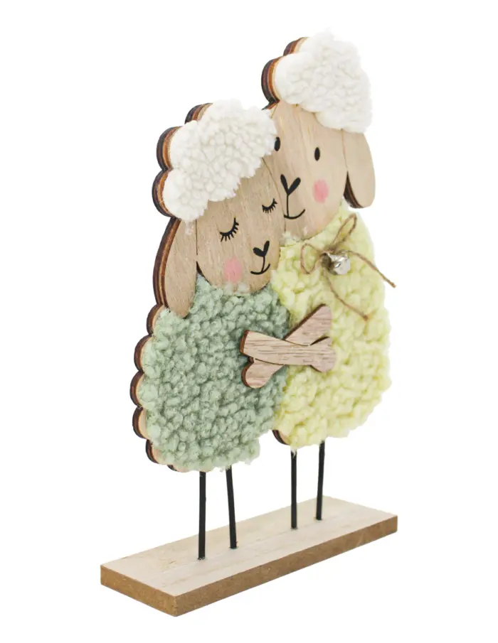 Borregos de madera con peluche verde y amarillo con flores de 16x24x4.5cm - Image 3