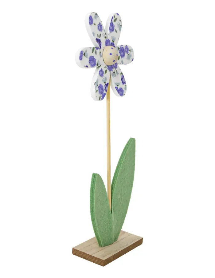 Flor de fieltro lila con blanco en base de madera de 39x18x6cm - Image 3