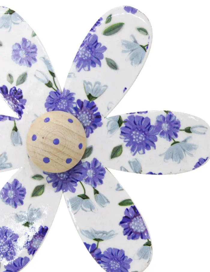 Flor de fieltro lila con blanco en base de madera de 39x18x6cm - Image 4