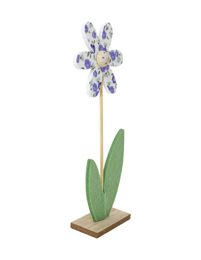 Flor de fieltro lila con blanco en base de madera de 31x12x5cm - Image 2