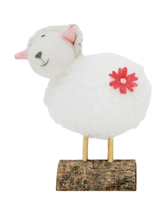 Borrego de peluche blanco en base de madera de 9x5x11cm - Image 2