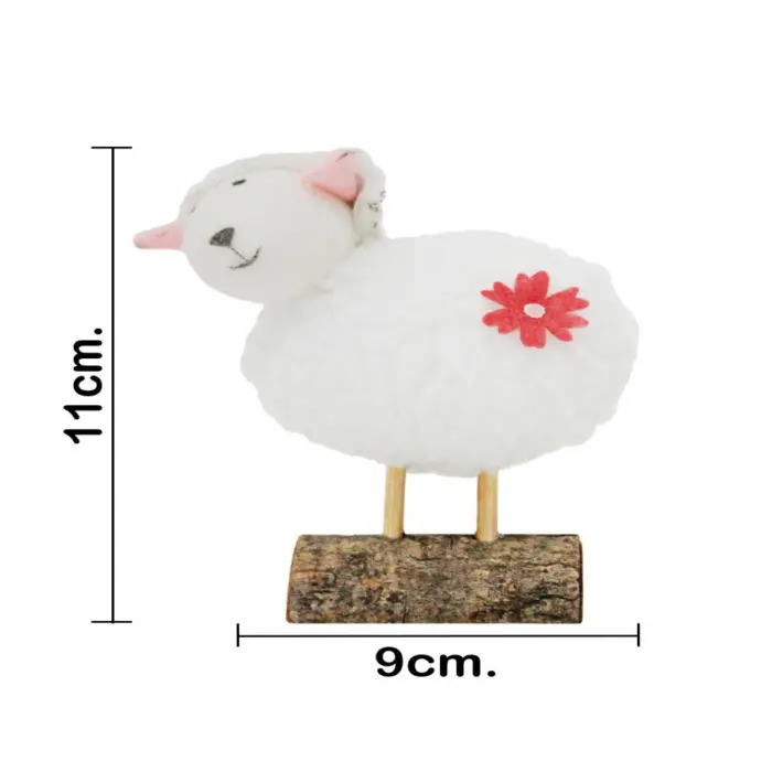 Borrego de peluche blanco en base de madera de 9x5x11cm - Image 4