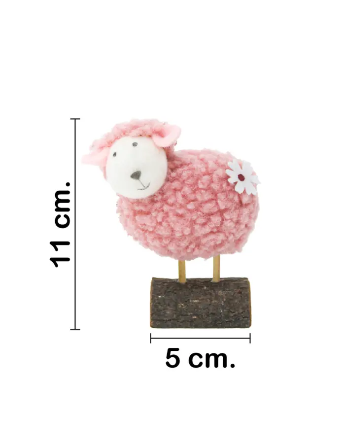 Borrego de peluche rosa base de madera de 9x5x11cm - Image 2