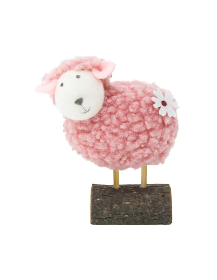 Borrego de peluche rosa base de madera de 9x5x11cm - Image 3