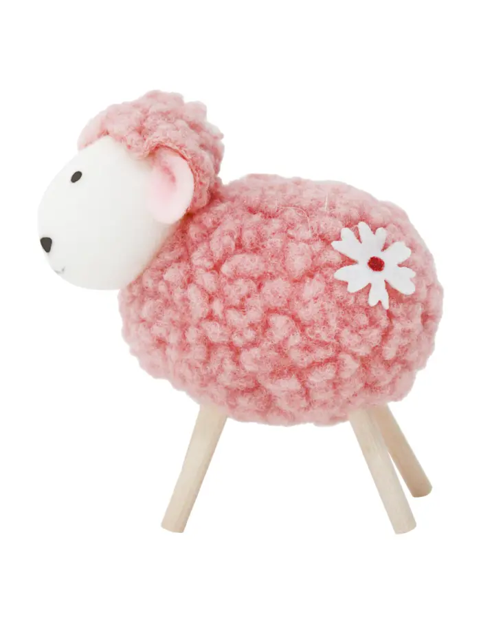 Borrego de peluche blanco con patas de madera de 9x5x9.5cm - Image 2