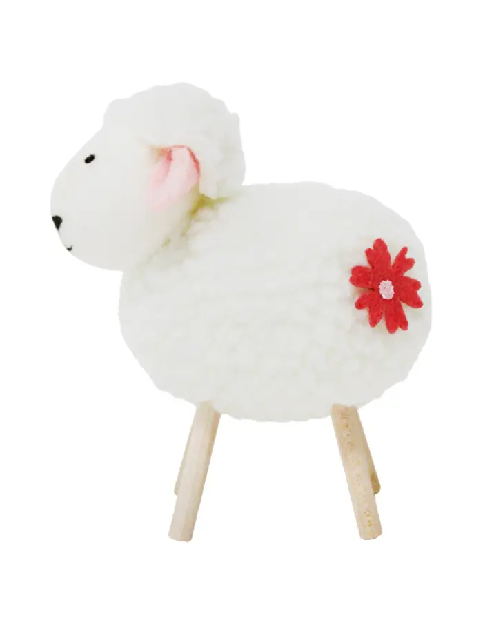 Borrego de peluche blanco en base de madera de 9x5x9.5cm - Image 2