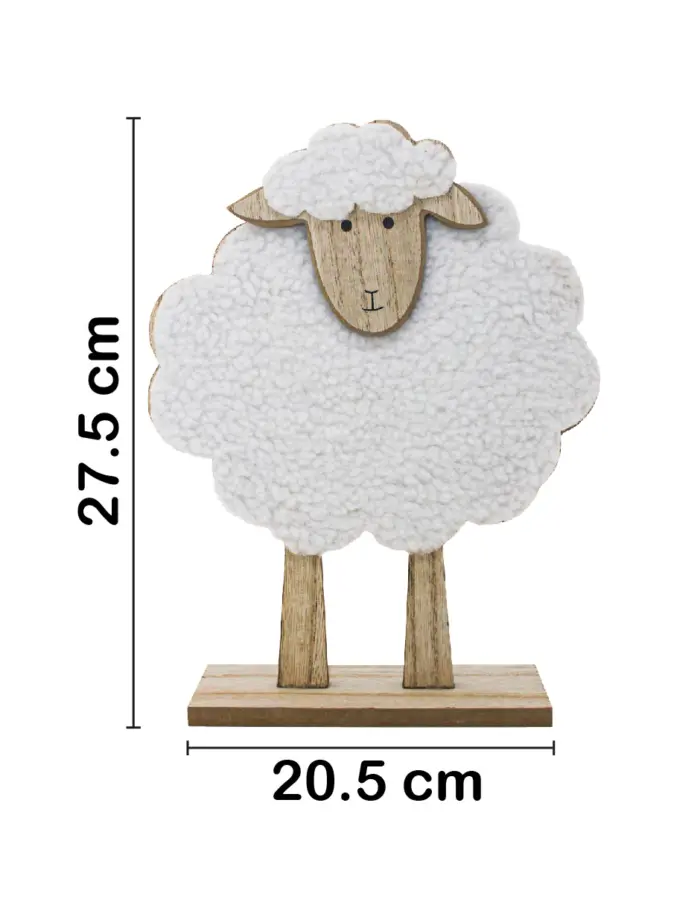 Borrego de peluche blanco en base de madera de 20.5x6x27.5cm - Image 2