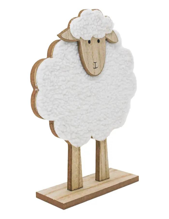Borrego de peluche blanco en base de madera de 20.5x6x27.5cm - Image 3