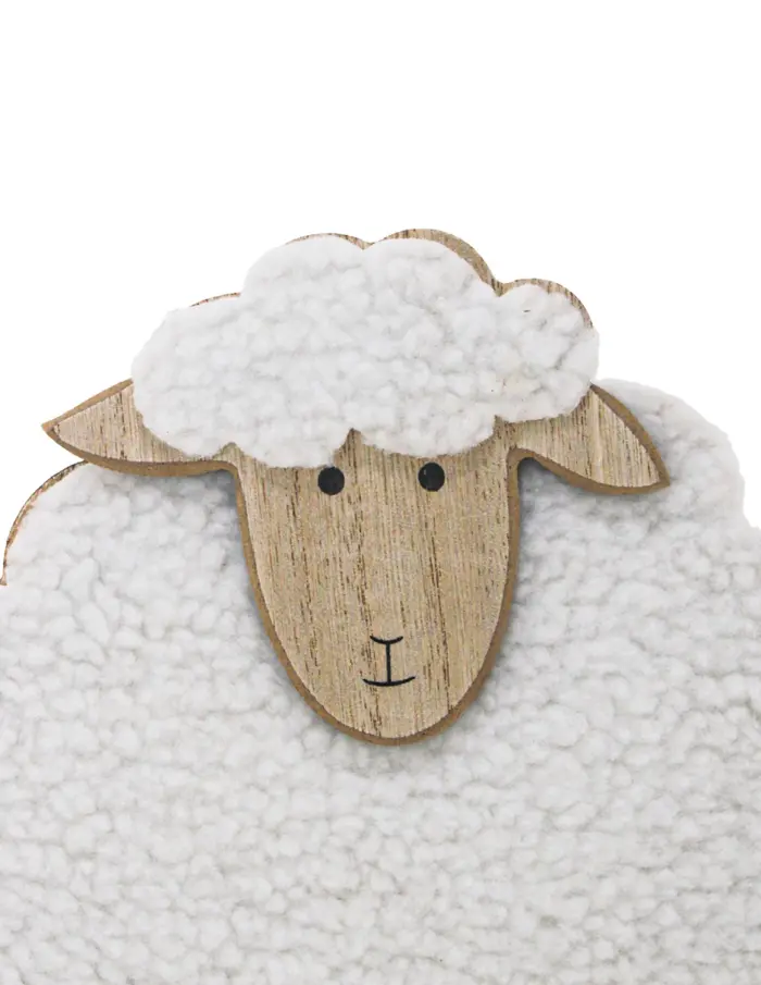 Borrego de peluche blanco en base de madera de 20.5x6x27.5cm - Image 4