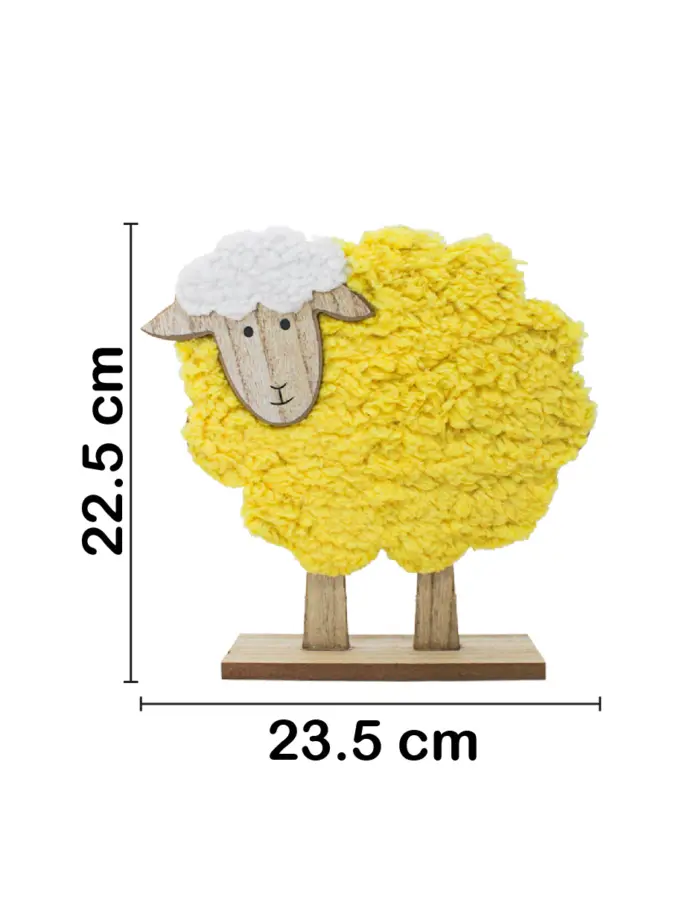Borrego de peluche amarillo en base de madera de 23.5x6x22.5cm - Image 2