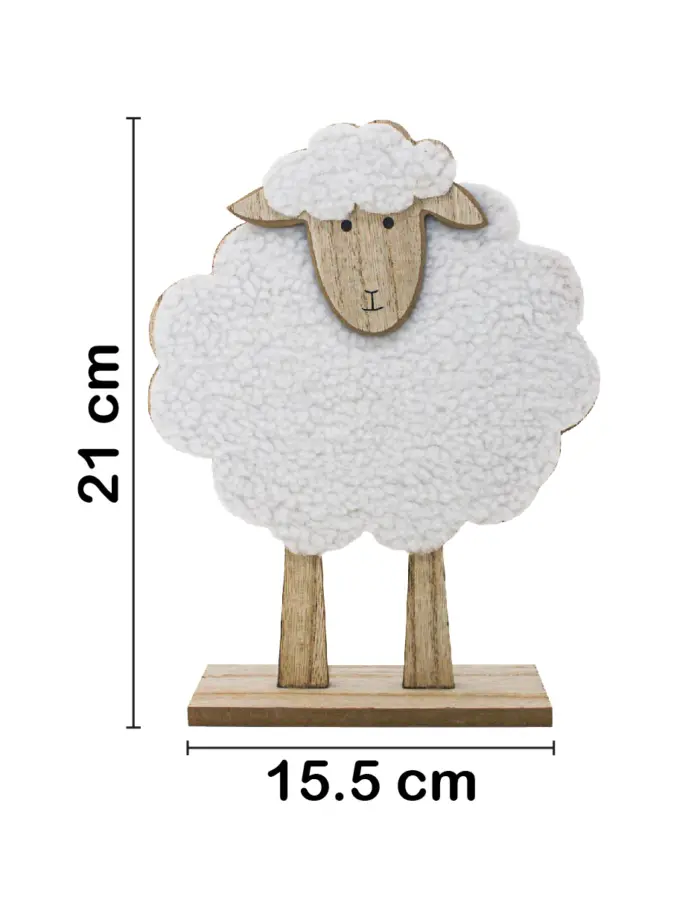 Borrego de peluche blanco en base de madera de 15.5x5x21cm - Image 2